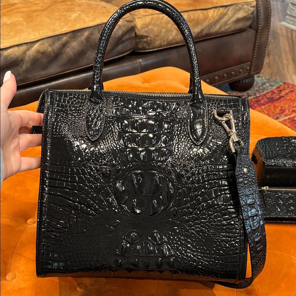 Brahmin Black Crocodile Embossed Handbag Set - Picture 10 of 16